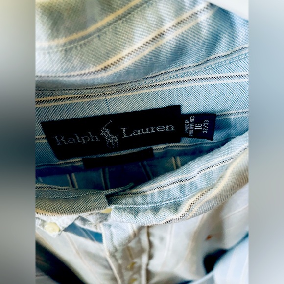 Ralph Lauren Classic Fit White Striped Blue Polo Shirt Large (Neck 16) Host Pick - Picture 5 of 5